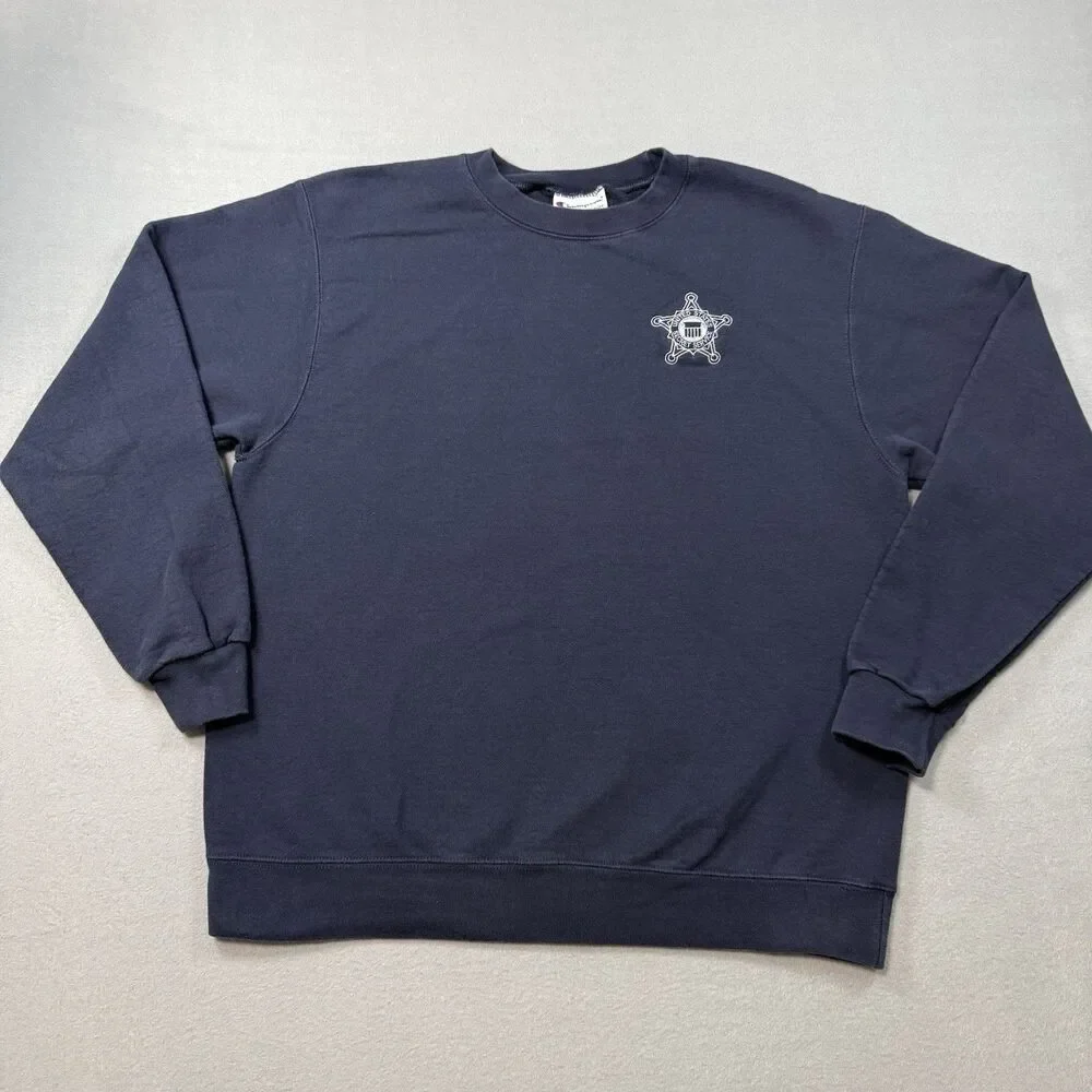 Champion Navy Blue Crewneck Sweatshirt US Secret Service Embroidered Logo L